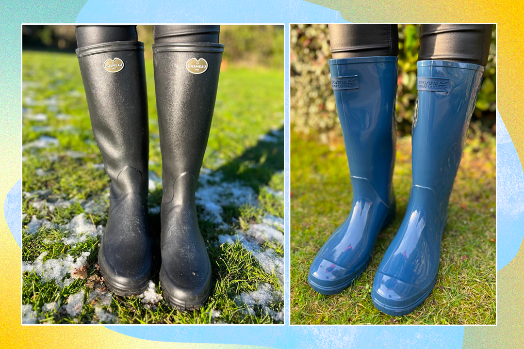 Women shop wearing wellies